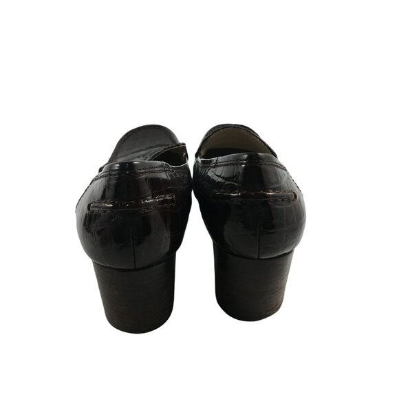 BANDOLINO DARK BROWN LEATHER CROC EMBOSSED CHUNKY HEEL LOAFERS WOMENS 8.5 - Picture 4 of 8